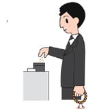 3.頭を軽く下げながらつまんだ抹香を眉間くらいの高さにあげます。
