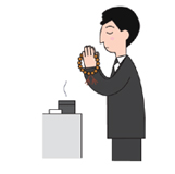 4.香は香炉へ落とします。これで1回。回数は1～3回が目安ですが弔問客が多い場合は1回の場合も。