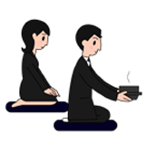 1.香炉が回ってきたら正面に置き、次席の人に「お先に」の意味で会釈し祭壇に向かって合掌します。