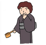 3.さらにひしゃくを右手に持ち替え、左手に少し水をくみ口に含みます。